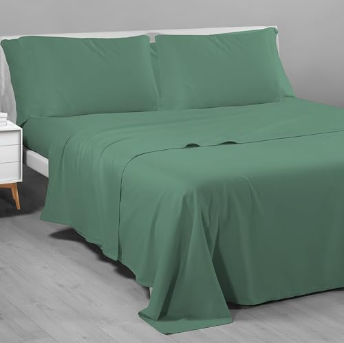 Riad Arredo Unifarbenes Bettwäsche-Set aus 100 % italienischer Baumwolle, weich, Perkal, zarte Handarbeit, hergestellt in Italien (Smaragdgrün, Standardgröße)