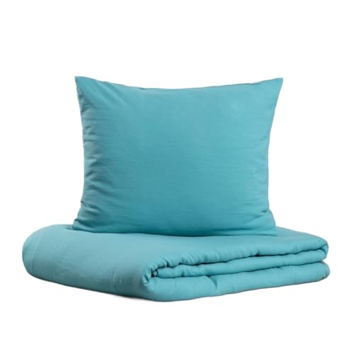 HOMLA Maisy Bettwäsche Set Mikrofaser Türkis 220x200 + 2 * 50x60 cm Anti-Allergen 100% Polyester