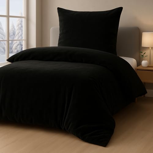 MALIKA Winter Plüsch Bettwäsche Nicky-Teddy Cashmere Coral Fleece 135x200 155x220 200, Größe:135 x 200 cm, Designe:SCHWARZ