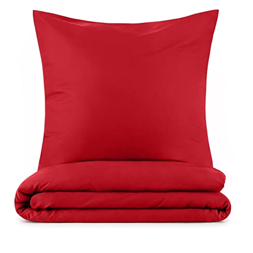 Blumtal Basic Bettwäsche 135x200 cm & Kissenbezug 80x80 cm - Bettbezüge aus Atmungsaktivem Mikrofaser, Superweiches Bettbezug Set, Oeko-Tex Zertifiziert, 2teilig - Rot