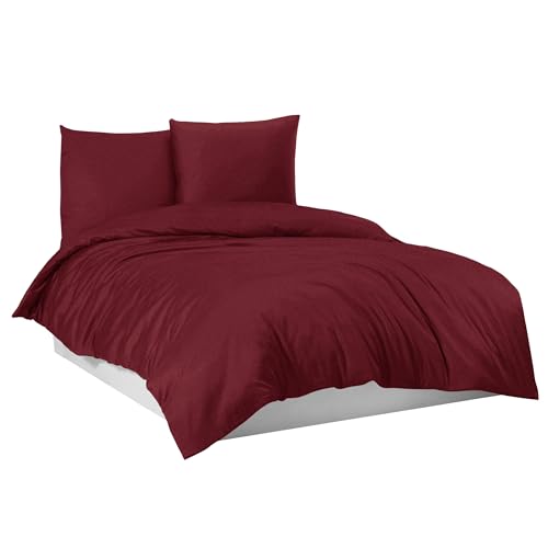 Mixibaby Flanell Feinbiber-Bettwäsche aus 100% Baumwolle - 4 Größen, Größe:200 x 200 cm, Farbe:Weinrot