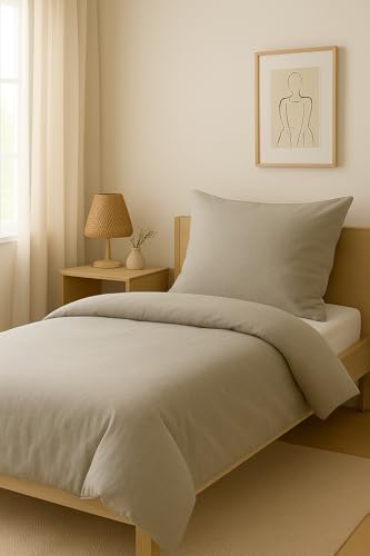 jilda-tex Biber Bettwäsche Winter 135x200 cm + 80x80 cm 100% Baumwolle Uni einfarbig Feinbiberbettwäsche Edelflanell (Uni - Taupe, 135 x 200 cm)