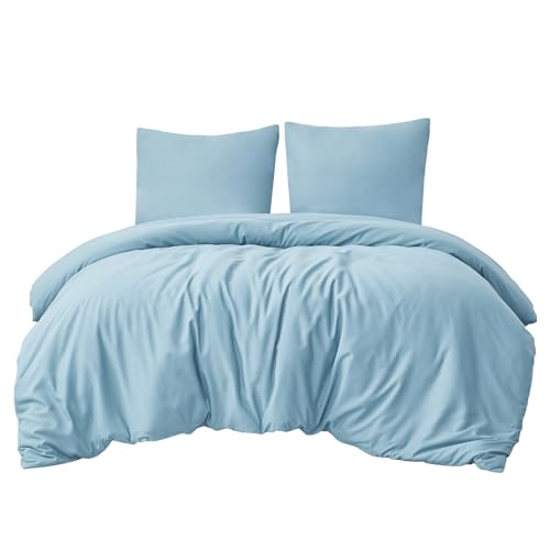 Aisbo Bettwäsche 200x200 3teilig Blau - Mikrofaser Bettwäsche-Sets Hellblau mit Reißverschluss, ÖKO-TEX Bettbezug 200x200cm 3tlg mit Kissenbezug 80x80 cm, Weich und Bügelfrei