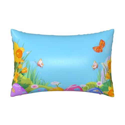 Satin-Kissenbezug, bunte Eier, seidige Kissenbezüge für Haar und Haut, mit Reißverschluss, Oster-Schmetterling, kühlender Kissenbezug für Bettwäsche, Wohnzimmer, Sofa, 50 x 75 cm