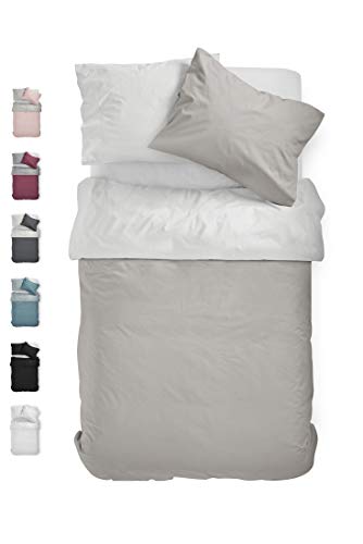 BLUE MOON Premium Mako-Satin Wendebettwäsche - Satin-Bettzeug - Bettwäsche aus 100% Baumwolle - Made in EU - 1x Bettbezug 140x200 cm und 1x Kopfkissenbezug 70x90 cm Offwhite/Stone
