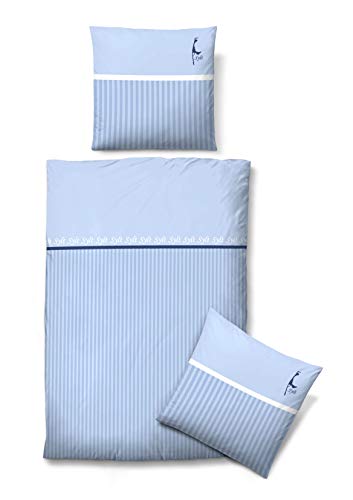 biberna 0635981 Bettwäsche Garnitur mit Kopfkissenbezug Mako-Baumwoll-Satin 1x 135x200 cm + 1x 80x80 cm eisblau