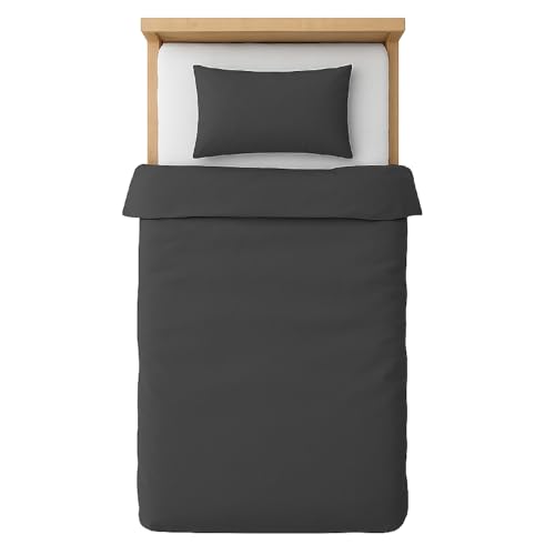 Julido Jersey-Bettwäsche-Set und Kissenbezug, 100% Baumwolle (Oeko-TEX). 2-teiliges Bettwäsche-Set mit Kunststoff-Druckknöpfen, ultraweich und atmungsaktiv (ANTHRAZIT, 100 x 135 + 40 x 60 cm)
