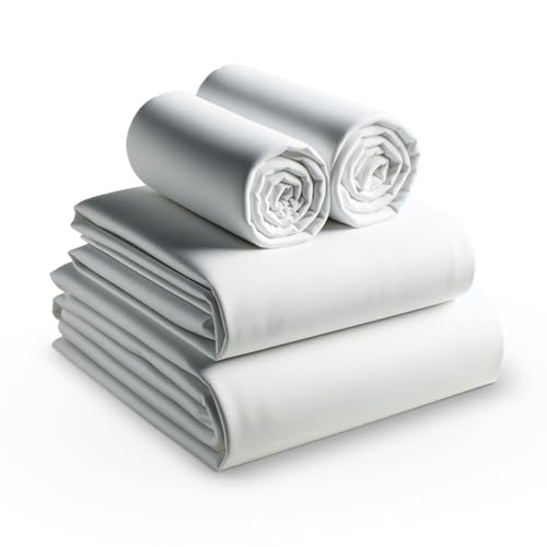 RECCI 4-teiliges Bettwäsche-Set aus 100 % ägyptischer Baumwolle, Fadenzahl 1200, luxuriöse Premium-Hotelqualität, 40,6 cm tief, King-Size-Größe, Weiß