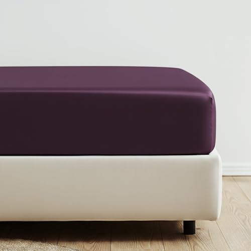 SALAD HOUSE Spannbettlaken 140x200 Lila – Boxspring Spannbetttuch Extra Tiefe Taschen bis 28cm, 360° Gummizug – Mako Satin aus 100% Ägyptischer Baumwolle – ÖKO-TEX Bettlaken