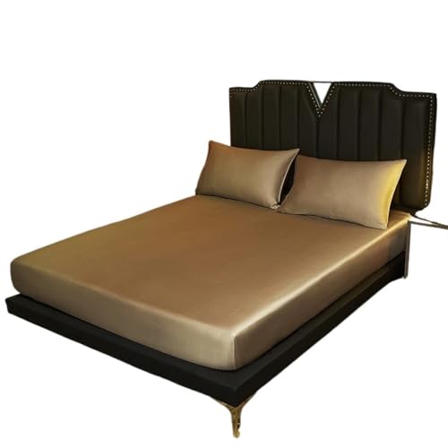 Khaki-Stretch-Satin-Spann betttuch, Kunstseide, tief, 25 cm, echte Seide, Matratzenbezug, individuelle Größe, Bettwäsche, weich, atmungsaktiv, hypoallergen