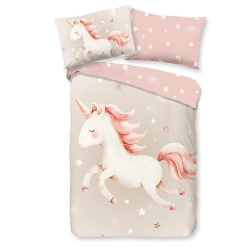 Aminata kids Kinderbettwäsche 100x135 Mädchen Einhorn rosa grau Baumwolle mit Reißverschluss Kinder-Wende-Bettwäsche- Set Einhörner Sterne Aminata kids Kinderbettwäsche 100x135 Mädchen Einhorn rosa grau Baumwolle mit Reißverschluss Kinder-Wende-Bettwäsche- Set Einhörner Sterne