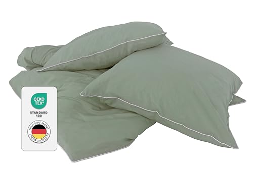 jilda-tex Luxus Premium-Bettwäsche aus Eukalyptus 100% Lyocell Tencel™ Piping Zertifiziert besonders nachhaltig (Salbeigrün, 2 TLG. 135x200cm / 80x80cm)