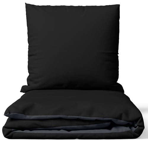 Leonado Vicenti Bettwäsche Baumwolle 200x220 cm Schwarz Grau Uni Einfarbig Set Schlafzimmer Garnitur Wendebettwäsche Bezug Decke mit verdecktem Reißverschluss