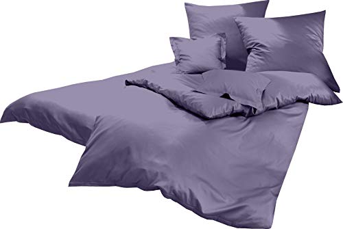 Lorena Uni Classic Bettwäsche Mako Satin Baumwolle einfarbig (Malve, 200 cm x 200 cm inkl. 2X 80x80cm Kissen)