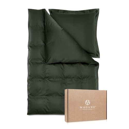 Magano® Luxus Bettwäsche 135x200 Grün | Bambus & Baumwolle Satin | 400 TC Premiumqualität | Hypoallergen & Klimaregulierend | Deckenbezug 135x200 cm + Kissenbezug 80x80 cm | Dunkelgrün