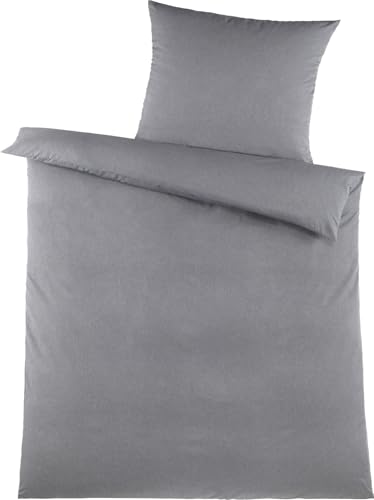 KH-Haushaltshandel 2-TLG. Sommer Bettwäsche 135 x 200 +80x80cm, Uni grau, dezent weiß meliert (W370240GrauMel)