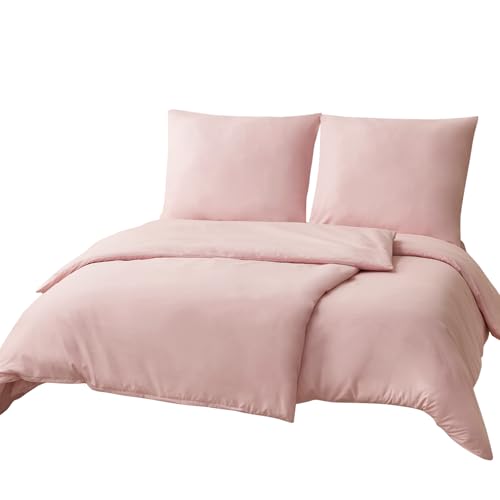 RUIKASI Bettwäsche 4teilig   Hellrosa Mikrofaser Bettwäsche Oeko TEX, 2 Bettbezüge 135x200cm + 2 Kissenbezüge 80x80cm Reißverschluss, Weich Bügelfrei