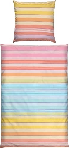 REDBEST Seersucker Bettwäsche Mix & Match Streifen bunt Größe 80x80 cm / 135x200 cm - sommerlich leicht, pflegeleicht, bügelfrei, mit Reißverschluss