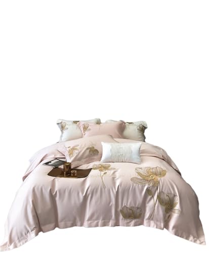 JCXIOC Seiden-Bettwäsche Set Baumwollbettwäscheset, Doppelbettbezug, Bettlaken und Kissenbezüge aus Reiner Baumwolle, Bettset einfarbiger Seide(Pink,Flat_King)