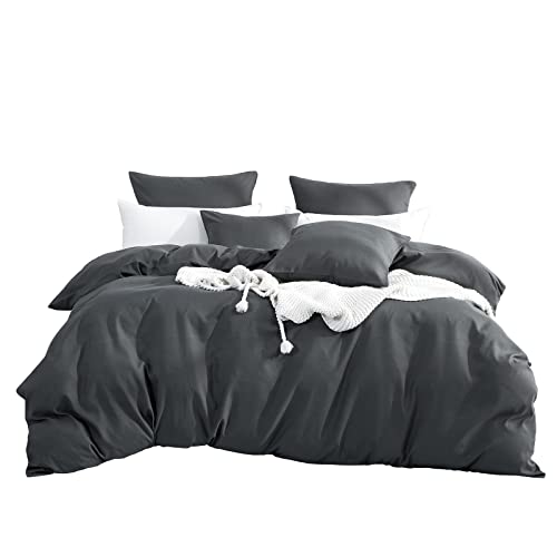 Aisbo Bettwäsche 200x220 3teilig Grau - Bettbezug 200x220cm 3tlg mit Kissenbezug, Bettwäsche Set Mikrofaser mit Reißverschluss, weich und bügelfrei
