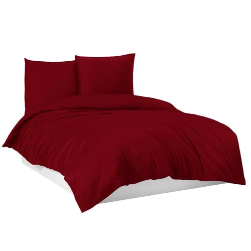RILOOP Bettwäsche Bettgarnitur Bettbezug 100% Baumwolle 135x200 155x220 200x200 (Weinrot,200 x 220 cm)