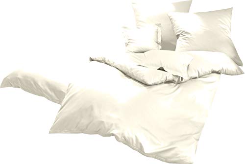 Lorena Uni Classic Bettwäsche Mako Satin Baumwolle einfarbig (Natur, 155 cm x 220 cm inkl. 80x80cm Kissen)