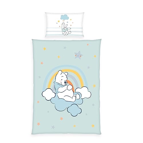 Herding Baby-Bettwäsche-Set, Disney's Winnie Pooh, Wendemotiv, Kopfkissenbezug 40 x 60 cm mit Hoteleinschlag, Bettbezug 100 x 135 cm mit Reißverschluss, Baumwolle/Renforcé
