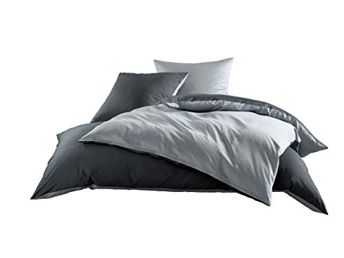 Bettwaesche-mit-Stil Mako Satin Baumwollsatin Wende Bettwäsche Garnitur - viele Farben und Größen (grau - anthrazit, 1x 135x200 + 1x 80x80 cm)