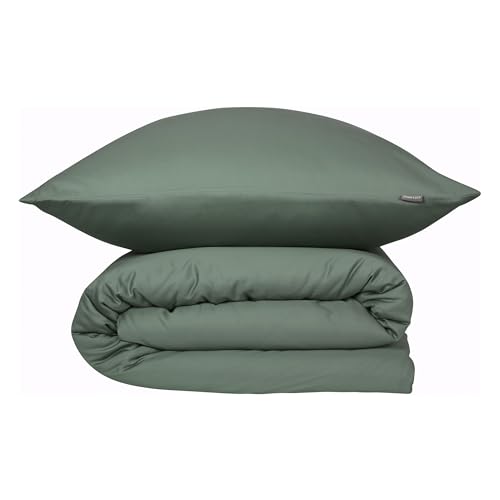 Schiesser Bettwäscheset Ella | 2-teilig | Uni | Satin | 100% Baumwolle | Oeko-TEX | Reißverschluss | 135x200cm + 80x80cm | Dunkelgrün