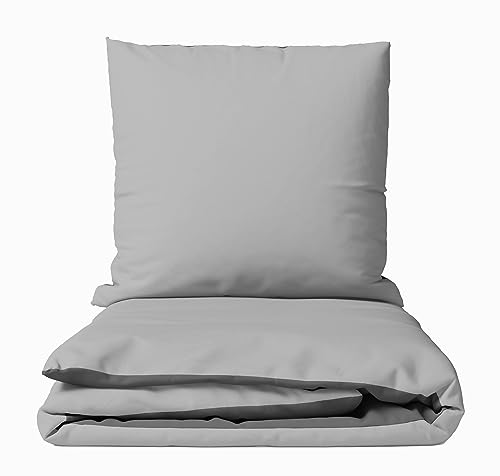 Leonado Vicenti Bettwäsche Microfaser 135x200 Deckenbezug Uni Einfarbig Grau Silber Wendebettwäsche Set Kissenbezug 80x80 cm Ganzjähriger Bezug mit Reissverschluss
