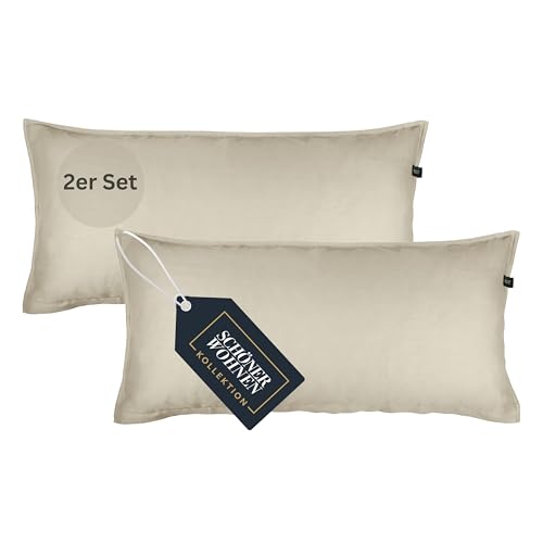 SCHÖNER WOHNEN 2er Set Satin Kopfkissenbezug 40x80 Baumwolle - Beige - 2teilig - Luxus Kopfkissenbezüge weich & atmungsaktiv - Doubleface - farblich passend zur Bettwäsche mit Reißverschluss