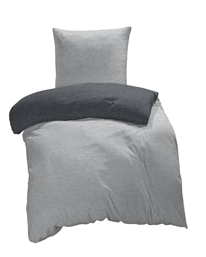one-home Winter Bettwäsche Biber Meliert Baumwolle Flanell Kuschelig Flauschig Warme Weiche Melange Modern, Größe:2 teilig 135x200 cm, Farbe:grau/anthrazit