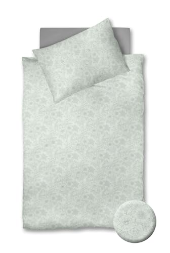 fleuresse Mako-Satin Bettwäsche 135x200 Blüten Blumen Jade grün 111707-12