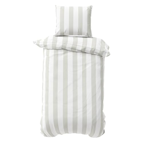 Visaggio Bettwäsche Baumwolle Jersey 135x200 cm Bettbezug Garnitur Set YKK Reißverschluss Grau Weiß gestreift 4-Jahreszeiten 2 teilig