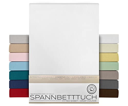 BEAUTEX Spannbetttuch Bettlaken aus Baumwolle, Premium Jersey Stoff 160g/m², Größe und Farbe wählbar (Standard - 90x200x30 cm, Weiß)