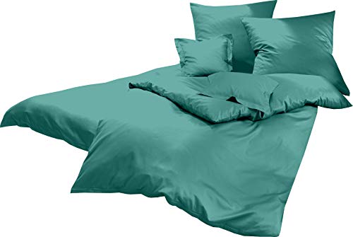 Lorena Uni Classic Bettwäsche Mako Satin Baumwolle einfarbig (Petrol, 155 cm x 220 cm inkl. 80x80cm Kissen)