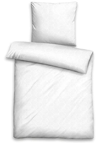 biberna 0676066 Bettwäsche Garnitur mit Kopfkissenbezug GOTS Jacqaurd-Satin 1x 135x200 cm + 1x 80x80 cm weiß