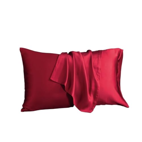 Seiden Kissenbezug Seidenkissenbezug, Haarschutz, Kissenbezug, einfarbig, Bettwäsche FüR Haar Und Haut(Red,40x60cm 1pc)
