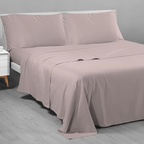 Riad Arredo Unifarbenes Bettwäsche-Set aus 100 % italienischer Baumwolle, weich, Perkal, zarte Handarbeit, hergestellt in Italien (Puder, Maxi-Doppelbett)