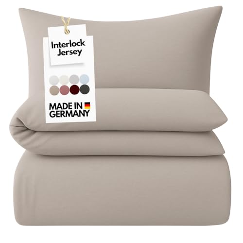 Carpe Sonno Interlock Jersey Bettwäsche 135x200 [Made in Germany] 100% feinste Baumwolle | Luxus Bettwäsche Jersey 135 x 200 | Bettbezug mit Reißverschluss für das ganze Jahr - Kiesel
