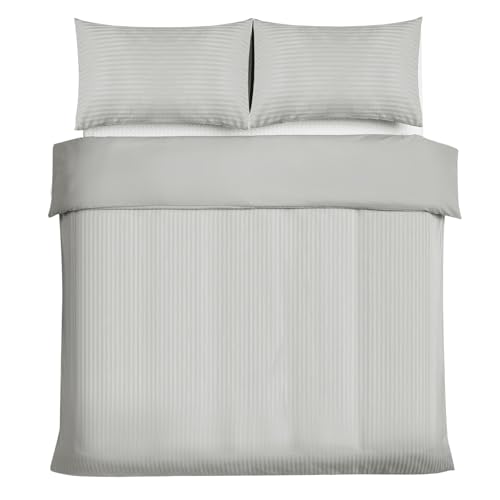 Good Nite Bettwäsche-Set für Einzelbett, Satin, gestreift, gebürstete Mikrofaser, 3-teilig, mit Kissenbezügen, ultraweich, mit Eckbändern (Hellgrau, Einzelbett)