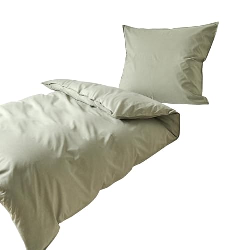 Traumschlaf Basic Uni Bettwäsche Chambray Olive, 1 Bettbezug 155 x 220 cm + 1 Kissenbezug 80 x 80 cm