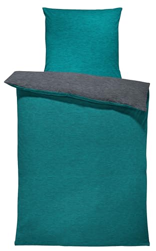 one-home Winter Bettwäsche Biber Meliert Baumwolle Flanell Kuschelig Flauschig Warm Weich Modern, Größe:2 teilig 135x200 cm, Farbe:Petrol/anthrazit