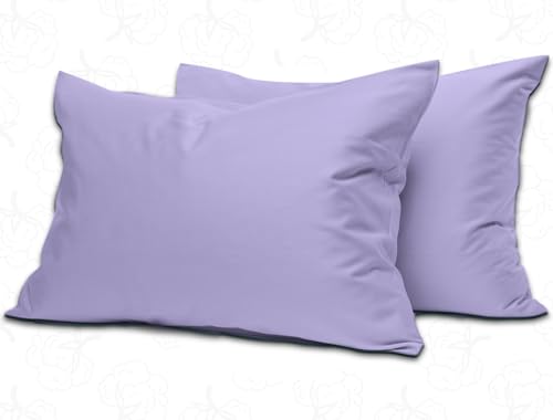 MistyMorning Kissenbezüge, weiche und hochwertige Bettwäsche, ägyptische Baumwolle, Fadenzahl 200, atmungsaktiv und Hotelverschluss in Standardgröße (50 x 75 + 15 cm) (Flieder, 2 Stück)