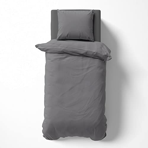 Visaggio Bettwäsche 155x220 cm Mikrofaser Uni Einfarbig Bettbezug Set mit Reißverschluss Deckenbezug Grau