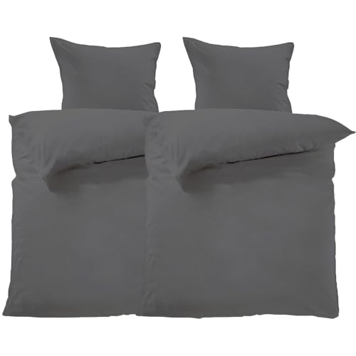 Lavea Bettwäsche 155x220 cm, 4teilig, Anthrazit, Unifarbig,100% Baumwolle - Atmungsaktiv, Nachhaltig, Pflegeleicht, ÖKO-TEX, 2X Ganzjahres Bettwäsche mit Reißverschluss und 2X Kissenbezug 80x80 cm Lavea Bettwäsche 155x220 cm, 4teilig, Anthrazit, Unifarbig,100% Baumwolle - Atmungsaktiv, Nachhaltig, Pflegeleicht, ÖKO-TEX, 2X Ganzjahres Bettwäsche mit Reißverschluss und 2X Kissenbezug 80x80 cm