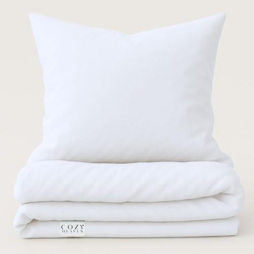 COZY HEAVEN | Luxus Lyocell Bettwäsche (Tencel™) | Gewonnen aus Eukalyptus u.a. | Ultra weich & hochwertig | Hypoallergen | Atmungsaktiv gegen Schweiß | Nachhaltig (Shiny White, 135x200 + 40x80)