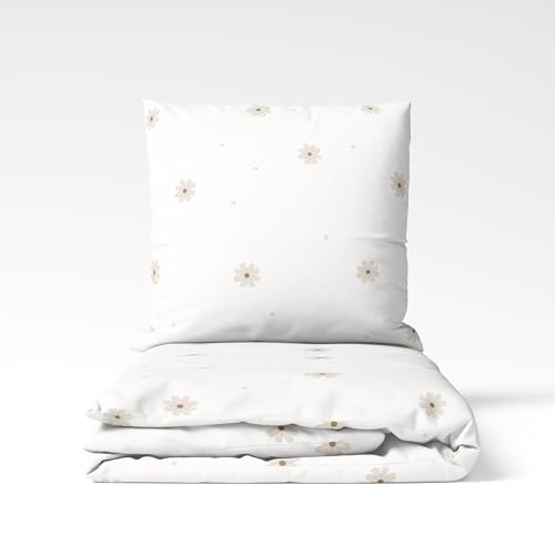 MTOnlinehandel Kinderbettwäsche 135x200 cm Set – 2-teilig mit Kissenbezug 80x80 – Bettwäsche Little Flower Gänseblümchen - Baumwolle – dezente Blumen Blumenwiese – Oeko-TEX Zertifiziert (Blume)