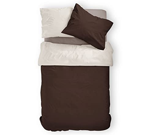 Amolavet Winter Bettwäsche 135x200 2teilig Set Braun Beige aus Renforce Gebürstetem Mikrofaser-Bettbezug 135x200 + Kissenbezüg 80x80 mit Reißverschluss für Einzelbett