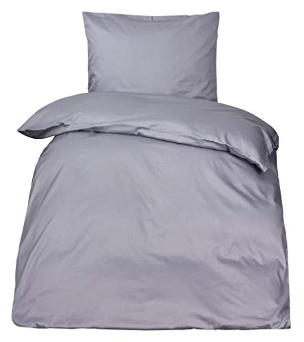 daspasstgut BETTWÄSCHE Set Microfaser Bettbezug Übergröße 155x220cm Kopfkissen 80x80cm TOP Qualität Modern & Elegant Farbe Uni Grau Silber 2-teilig